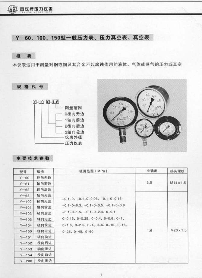 Y型一般壓力表、壓力真空表、真空表(圖1)