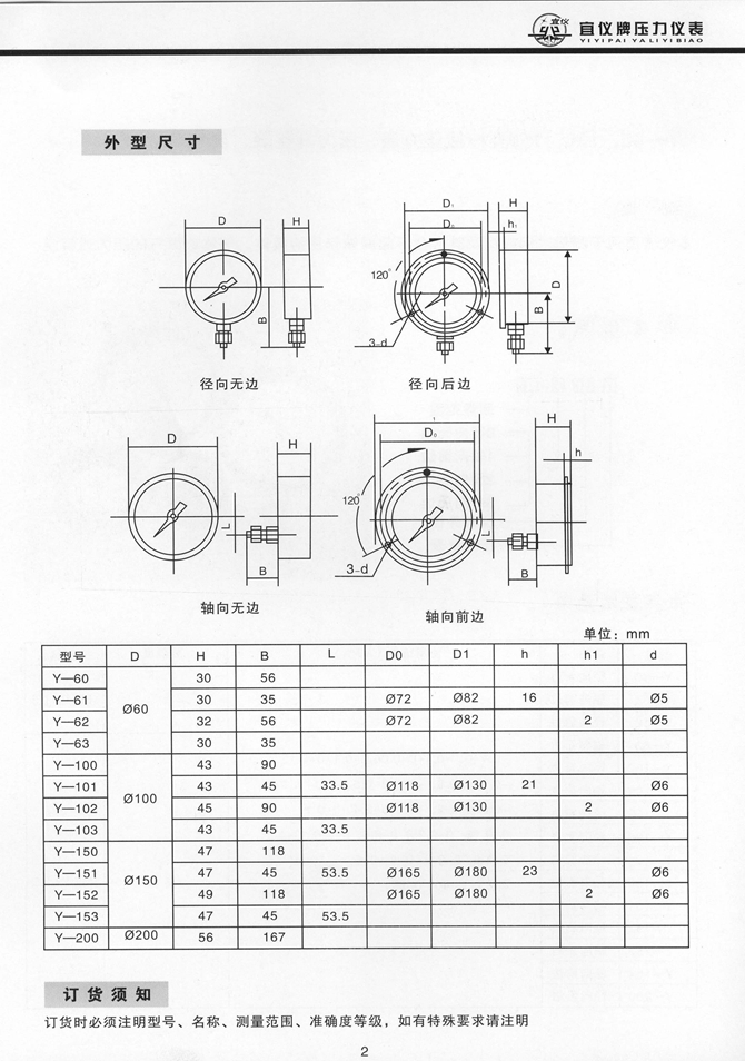 Y型一般壓力表、壓力真空表、真空表(圖2)